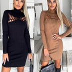 Damen figurbetontes Strickkleid mit Ausschnitt und Langarm R&B