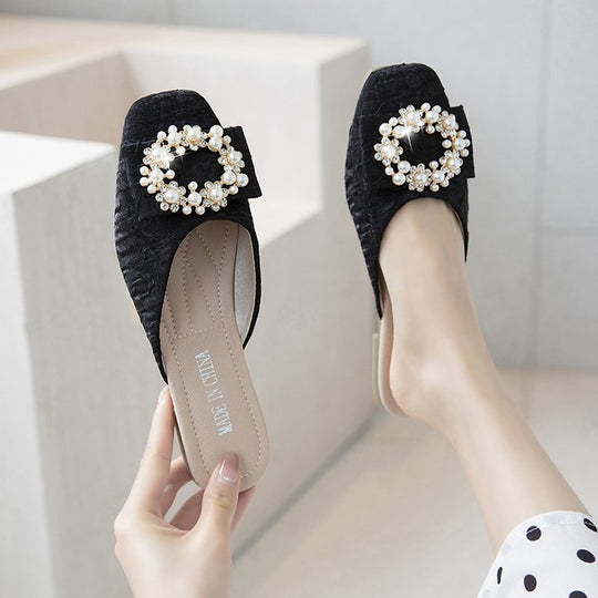 Damen elegante Mules mit Schmuckdetails R&B