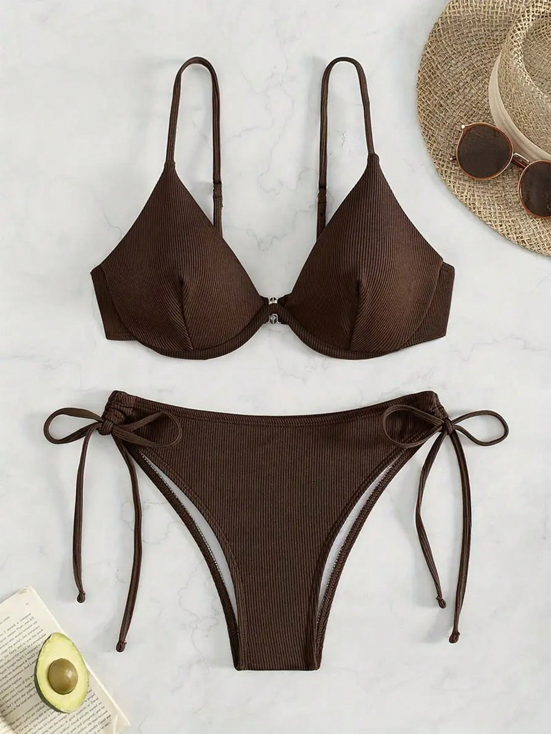 Damen Triangel-Bikini mit verstellbaren Trägern und Seitenschnürungen R&B