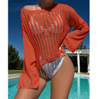 Damen luftiges Strickoberteil mit langem Arm und transparentem Design R&B