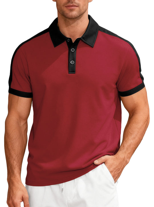 Herren nan Premium-Polo im Retro-Kontrastlook mit Hemdkragen und Dreiknopfleiste R&B