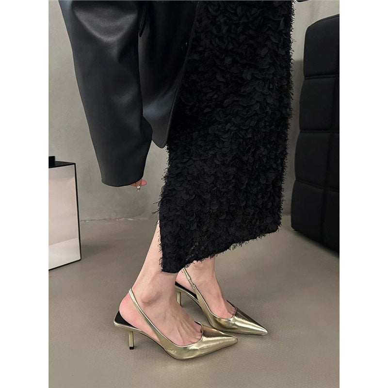 Damen Slingback High Heel Pumps mit spitzem Design und elegantem Metallfinish R&B