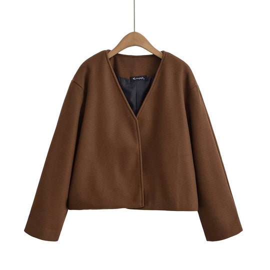 Damen elegante kurz geschnittene Jacke mit großem Kragen R&B