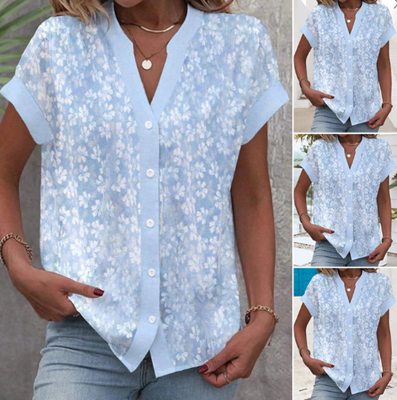 Damen Blusentop mit floralem Muster und kurzen Ärmeln Heidi-Mode