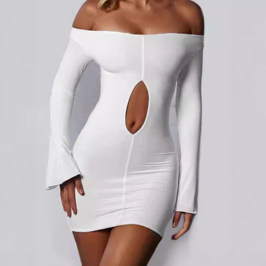 Damen Off-Shoulder Mini-Kleid mit Cut-Out R&B