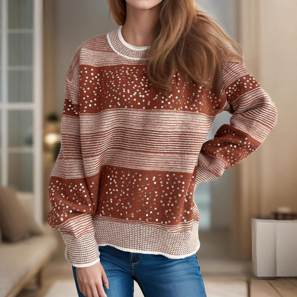 Damen modischer Pullover mit funkelnden Applikationen R&B