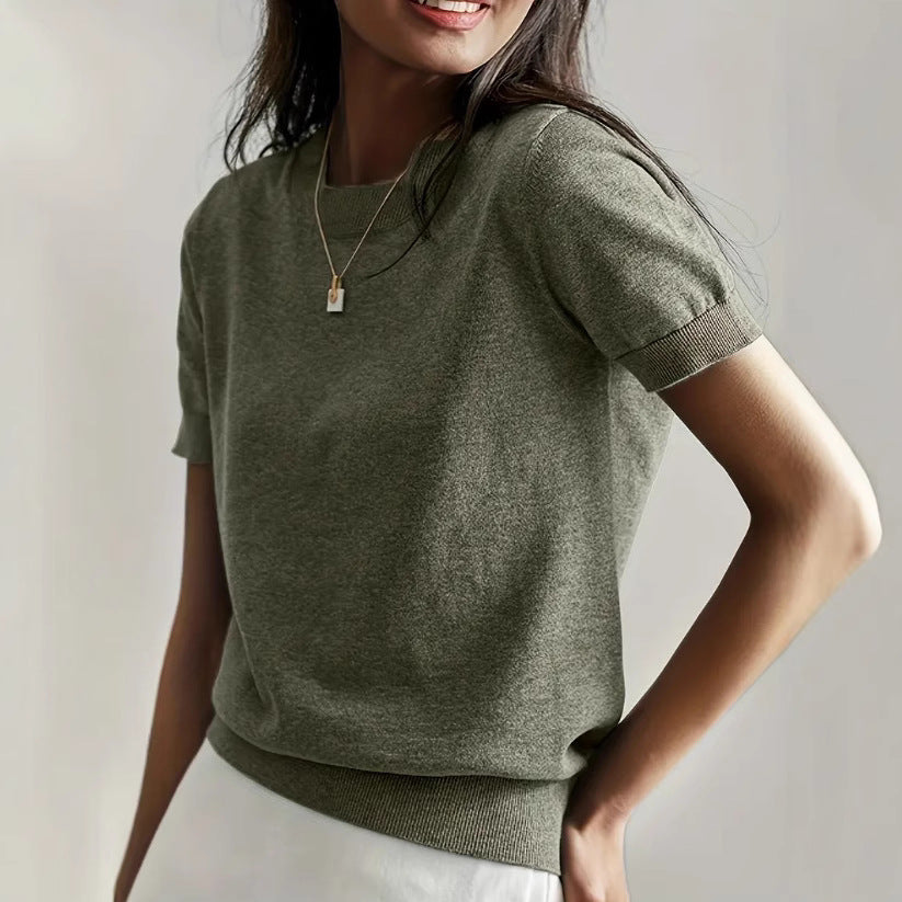 Damen Feinstrickpullover mit Kurzarmiger Silhouette und Weich Fließendem Material R&B