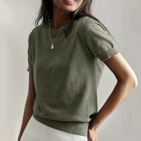 Damen Feinstrickpullover mit Kurzarmiger Silhouette und Weich Fließendem Material R&B