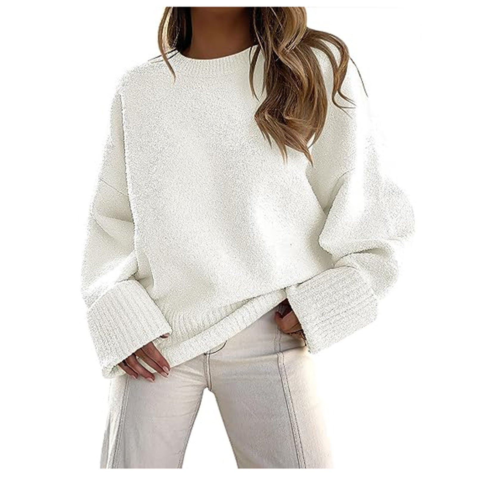 Damen Flauschiger Oversized Pullover mit breiten Bündchen