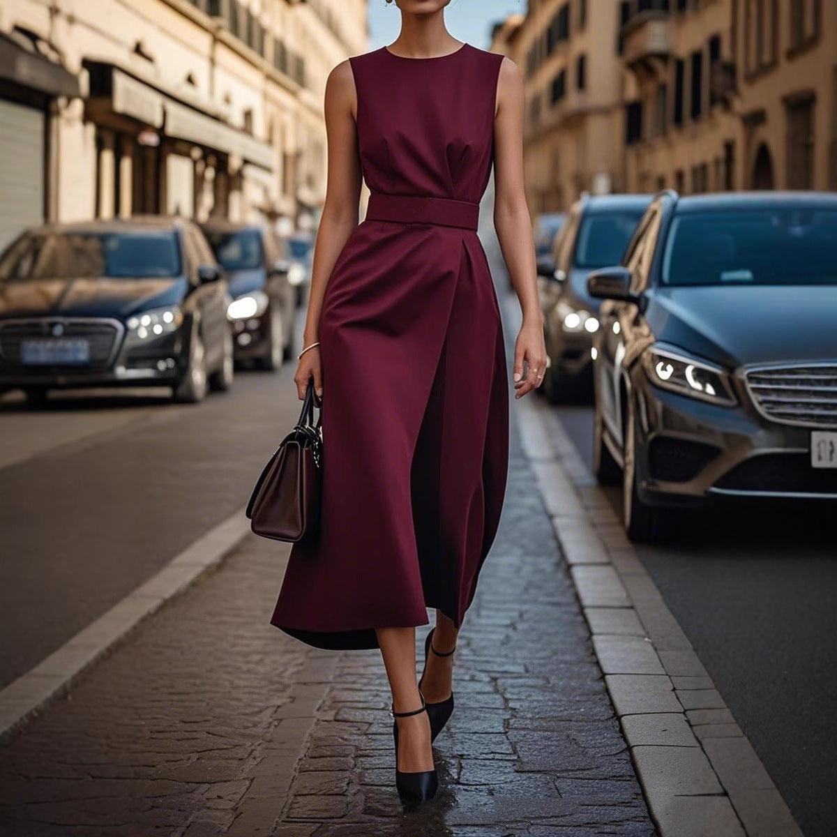 Elegantes Damen Maxikleid mit fließendem Schnitt & Taillengürtel | R&B
