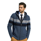 Herren modischer Strickhoodie mit kontrastierenden Zierstreifen und praktischen Taschen R&B