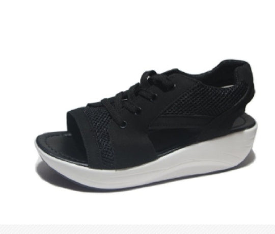 Damen sportlich gestaltete Sneaker-Sandalen mit offener Zehenpartie und atmungsaktiver Mesh-Oberfläche R&B