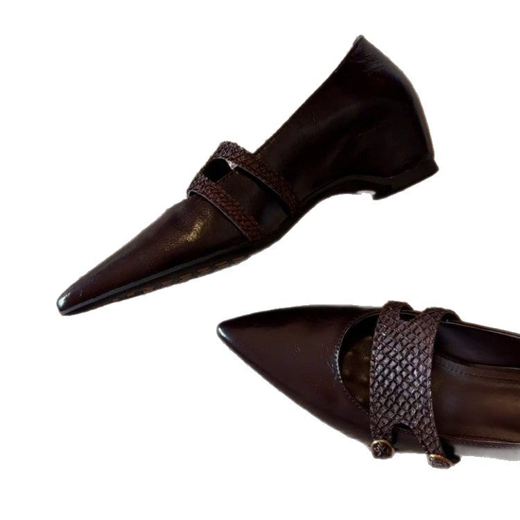 Damen elegante spitze Ballerina-Schuhe mit dekorativen Riemen und Schnallen R&B