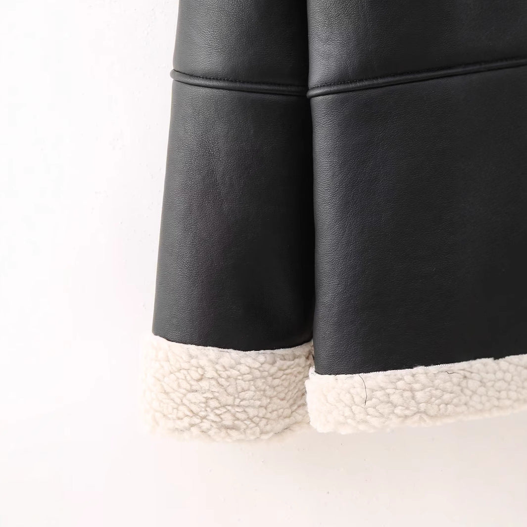 Damen angesagte Kunstlederjacke mit kuscheligem Innenfutter R&B