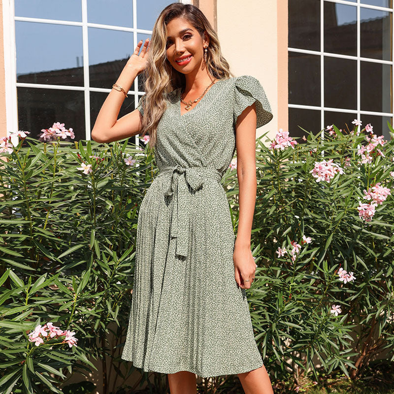 Damen Midikleid mit verspieltem Bindegürtel und elegantem Faltenwurf R&B