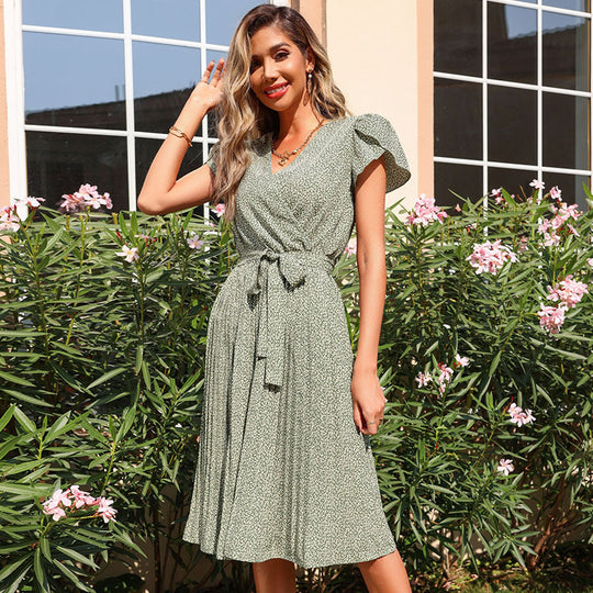 Damen Midikleid mit verspieltem Bindegürtel und elegantem Faltenwurf R&B