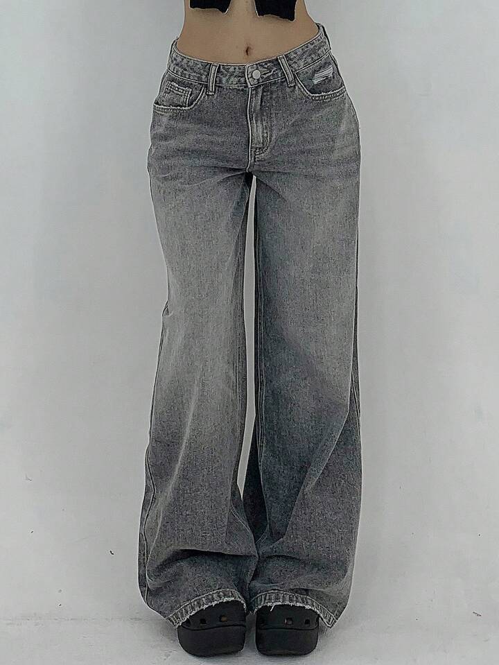 Damen Weite Jeans im lässigen Schnitt mit hohem Bund und modischen Steppnähten R&B