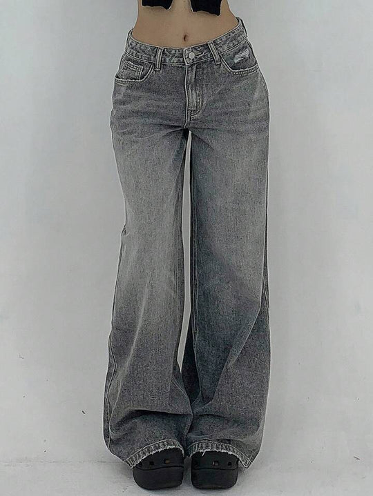 Damen Weite Jeans im lässigen Schnitt mit hohem Bund und modischen Steppnähten R&B