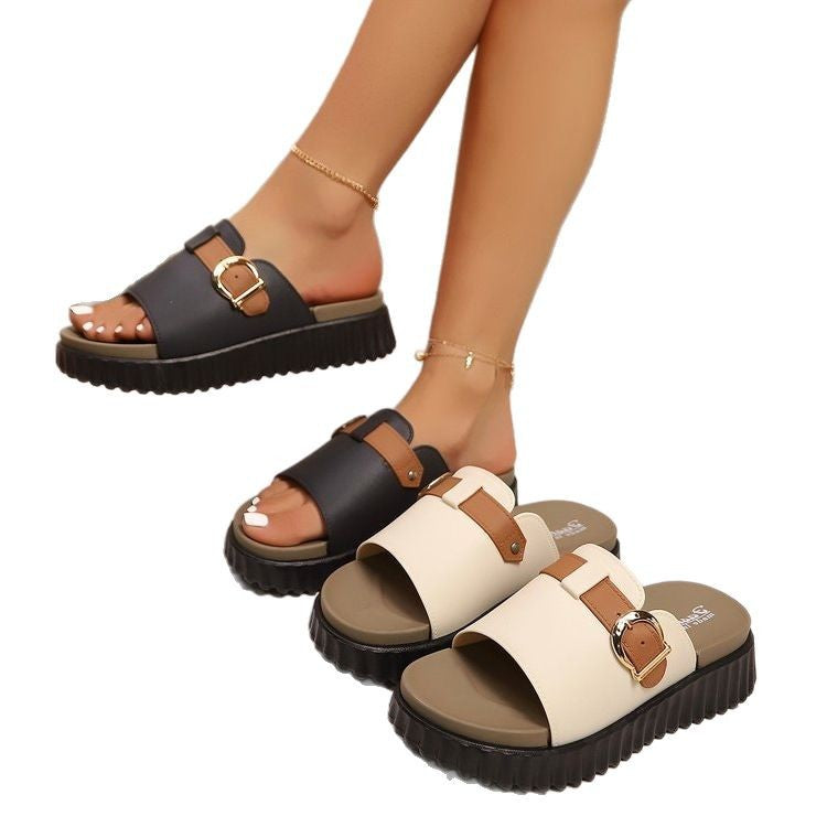 Damen Komfortable Plateau-Sandalen mit modischer Schnallen-Applikation R&B