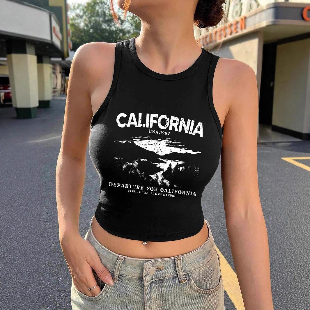 Damen Crop-Top mit kreativem California-Design R&B
