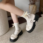 Damen Chunky Ballerinas mit dekorativem Schleifen-Detail und verstellbarem Riemen R&B