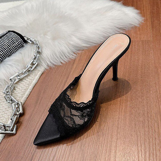 Damen elegante Mules mit Spitze und feiner Spitze R&B