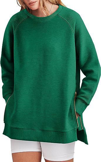Damen lässiger Sweatshirt mit Seitentaschen und Reißverschluss R&B