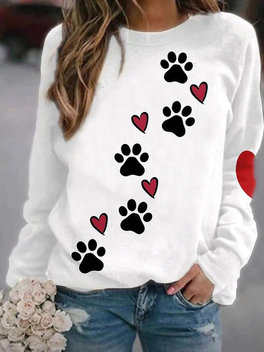 Damen Sweatshirt mit Pfotenabdrücken und Herzen R&B