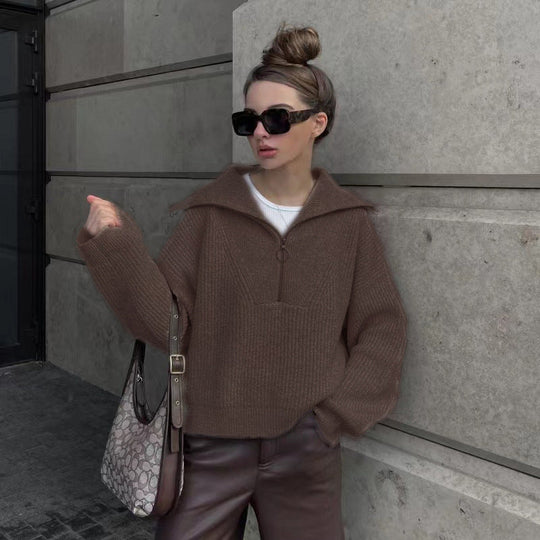 R&B | Rippstrickpullover mit Reißverschluss Weich und Warm Lässig Schick