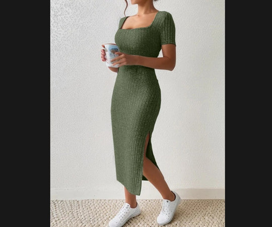 Damen Figurbetontes Maxikleid mit seitlichen Schlitzen und elastischem Material R&B