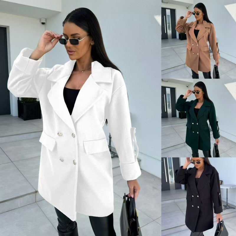 Damen modischer Oversized-Baumwollblazer mit doppelter Knopfleiste und praktischen Taschen R&B