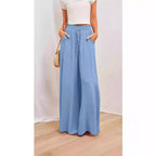 Damenweite Palazzo-Hose mit elastischem Bund und seitlichen Taschen R&B