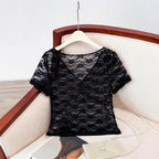 Damen Spitze Oberteil mit V-Ausschnitt und gerafftem Design R&B