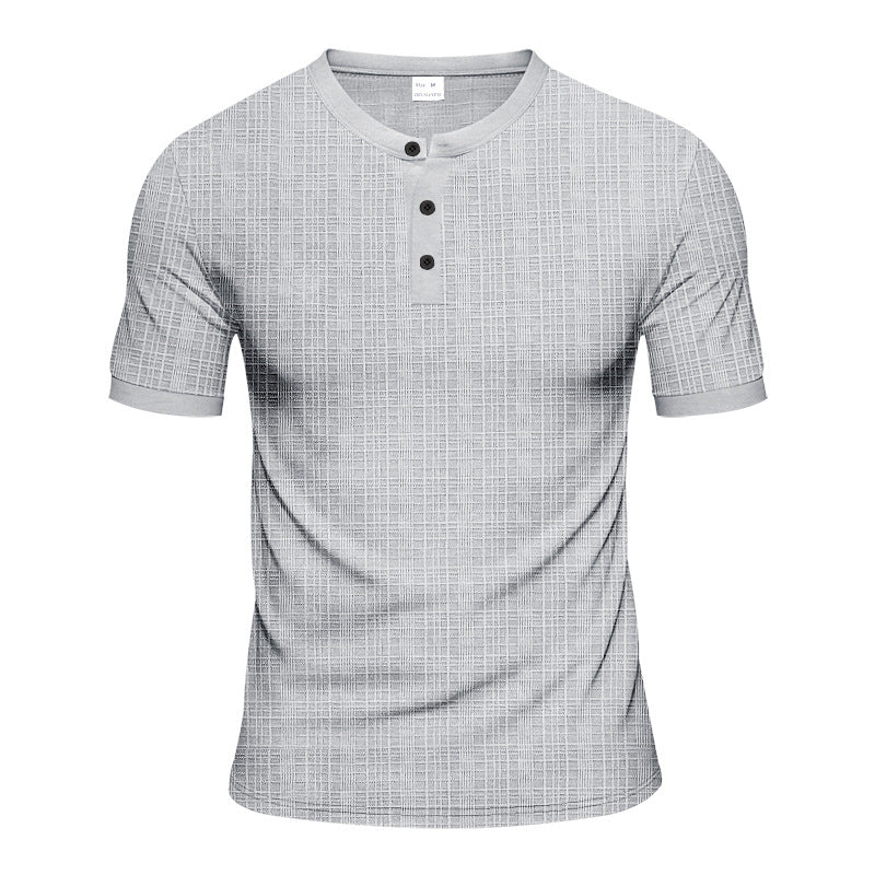 Herren modisches Kurzarmshirt mit Knopfleiste und strukturiertem Muster R&B