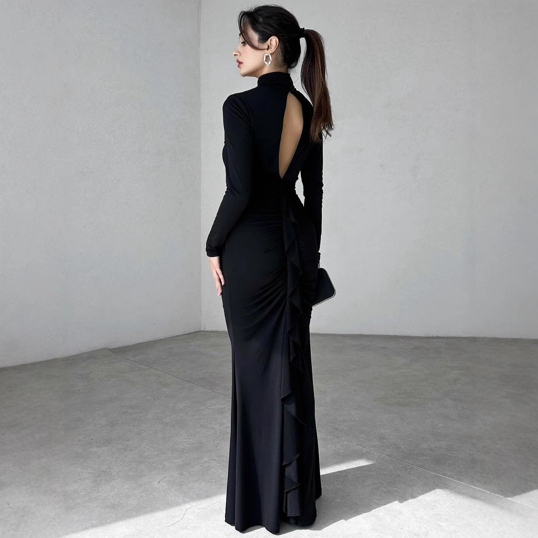 Damen Elegantes Maxikleid mit hochgeschlossenem Design und raffinierten Raffungselementen R&B