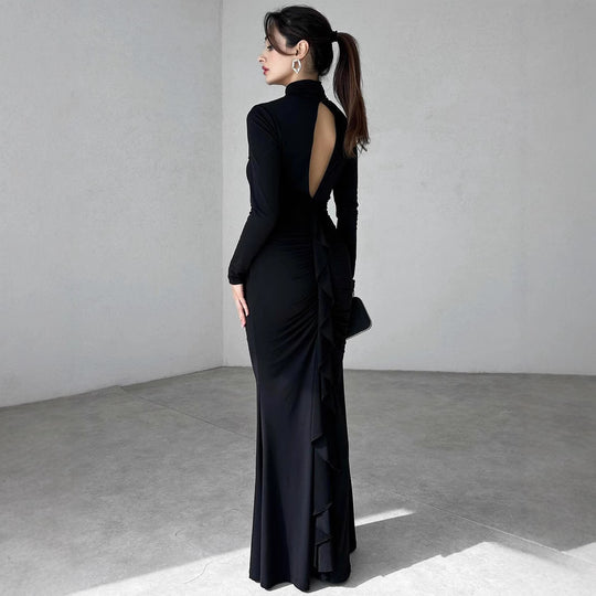 Damen Elegantes Maxikleid mit hochgeschlossenem Design und raffinierten Raffungselementen R&B