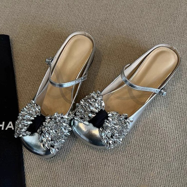 Damen elegante Slingback-Pantoletten mit funkelnden Strassdetails R&B