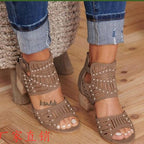 Damen Sandaletten mit modischem Cut-Out-Design und bequemer Blockabsatz-Sohle R&B