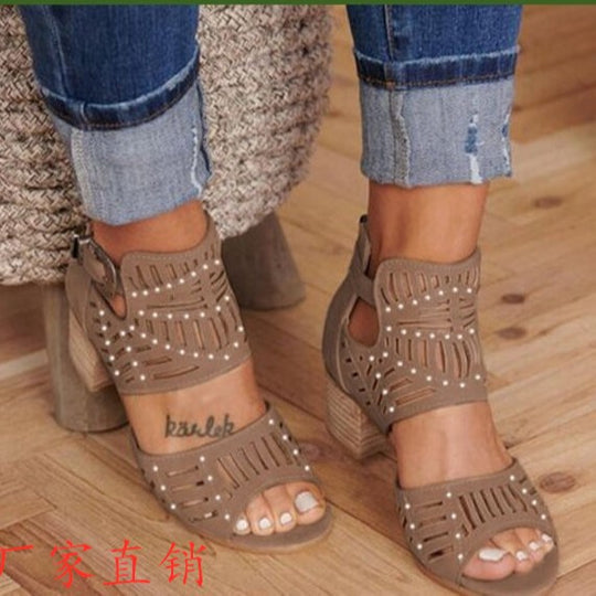 Damen Sandaletten mit modischem Cut-Out-Design und bequemer Blockabsatz-Sohle R&B