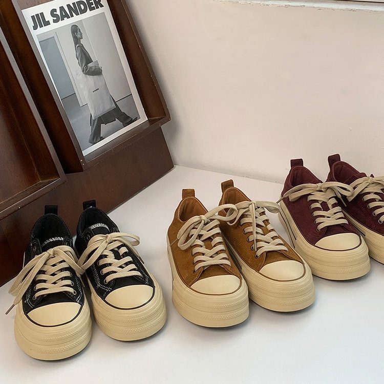 Damen modische Plateau-Sneaker mit samtiger Oberfläche und elastischem Schnürsystem R&B