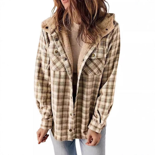 Damen Karierter Flanell-Jacke mit kuscheligem Innenfutter R&B