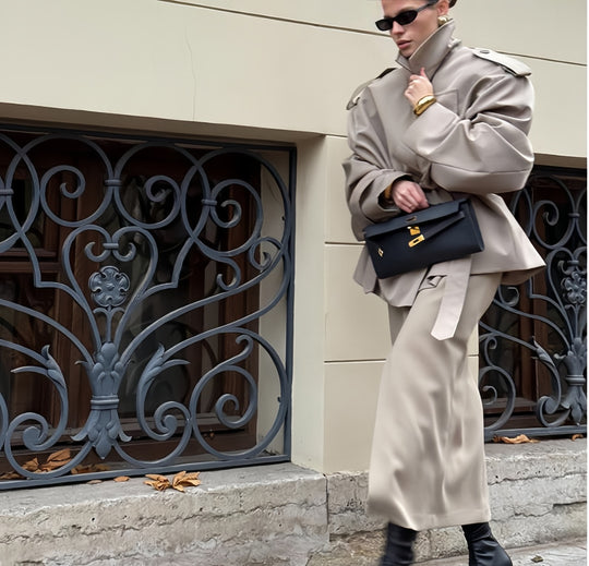 Damen Oversized Trenchcoat mit hochgeschlossenem Kragen und weiten Ärmeln R&B