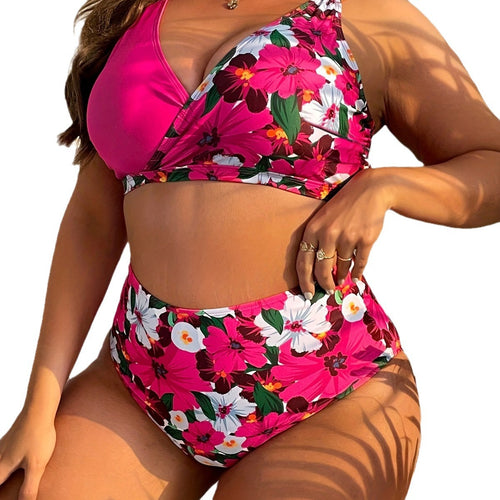 Damen nan Bikini-Set große Größen mit geformtem BH, V-Ausschnitt und hochgeschnittenem Taillenslip R&B