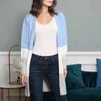 Damen lässige Strickjacke mit modernem Blockstreifenmuster und offenen Fronten