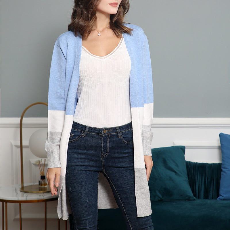 Damen lässige Strickjacke mit modernem Blockstreifenmuster und offenen Fronten
