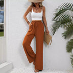 Damen Weite High-Waist Hose mit elastischem Bund und lässigem Schnitt R&B