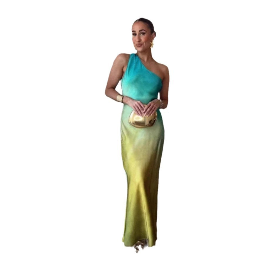 Damen Elegantes asymmetrisches Maxikleid mit sanften Farbverlauf und bequemem Tragekomfort R&B