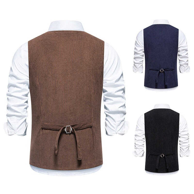 Herren elegante Cordweste mit praktischen Taschen und fein strukturiertem Design R&B