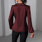 Damen Wickelbluse mit elegantem Taillengürtel und Puffärmeln R&B