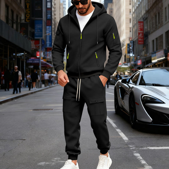 Herren stylisches Zweiteiliges Jogginganzug mit Kapuze und praktischen Taschen R&B